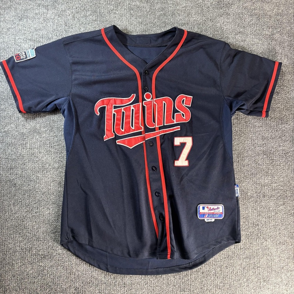 Minnesota Twins Jersey Mens 52 Navy Blue MLB Baseball Joe Mauer Majestic